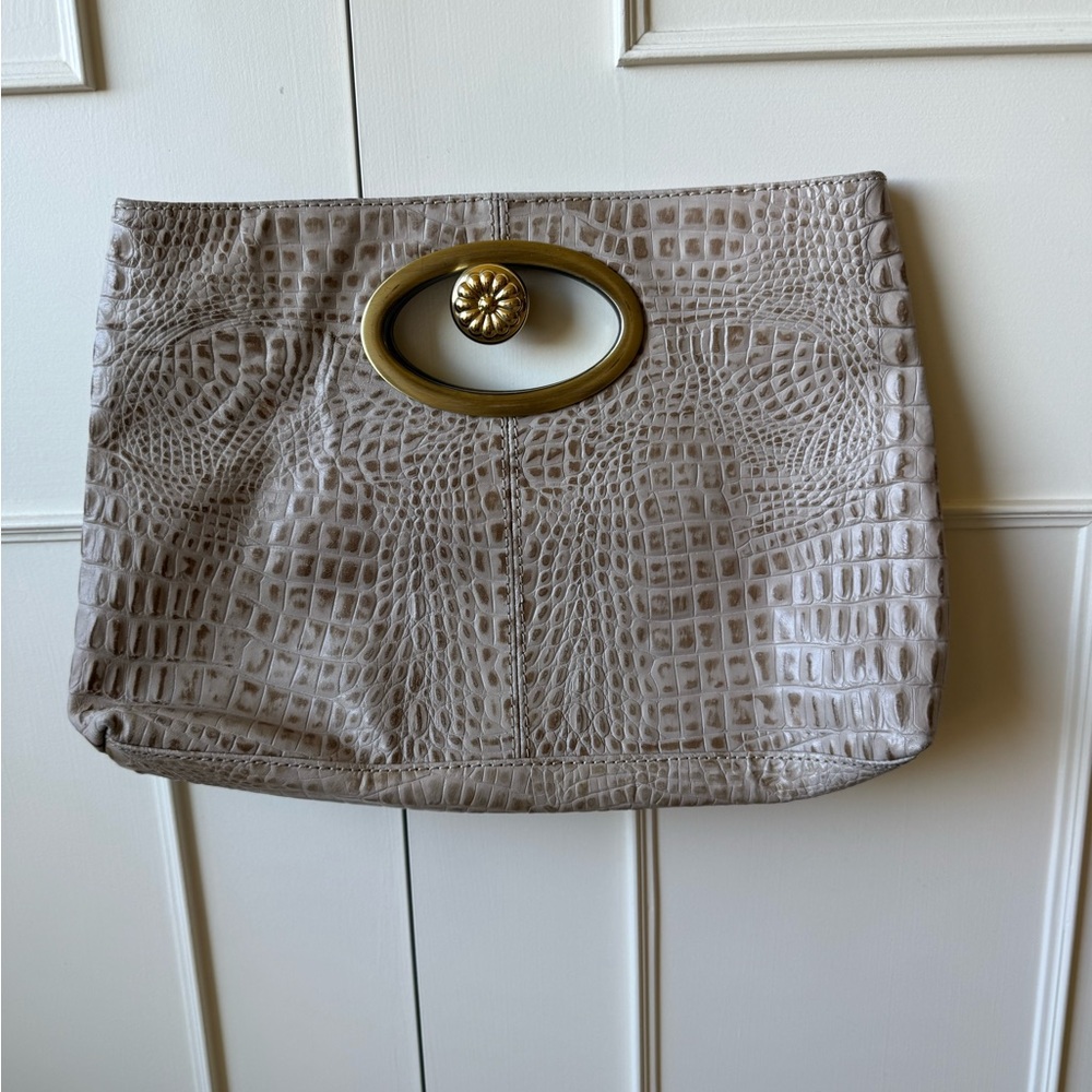 Kate Landry snakeskin print magnetic clutch handbag